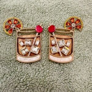 Whiskey Old Fashioned Cocktail Drink Earrings Fun Novelty